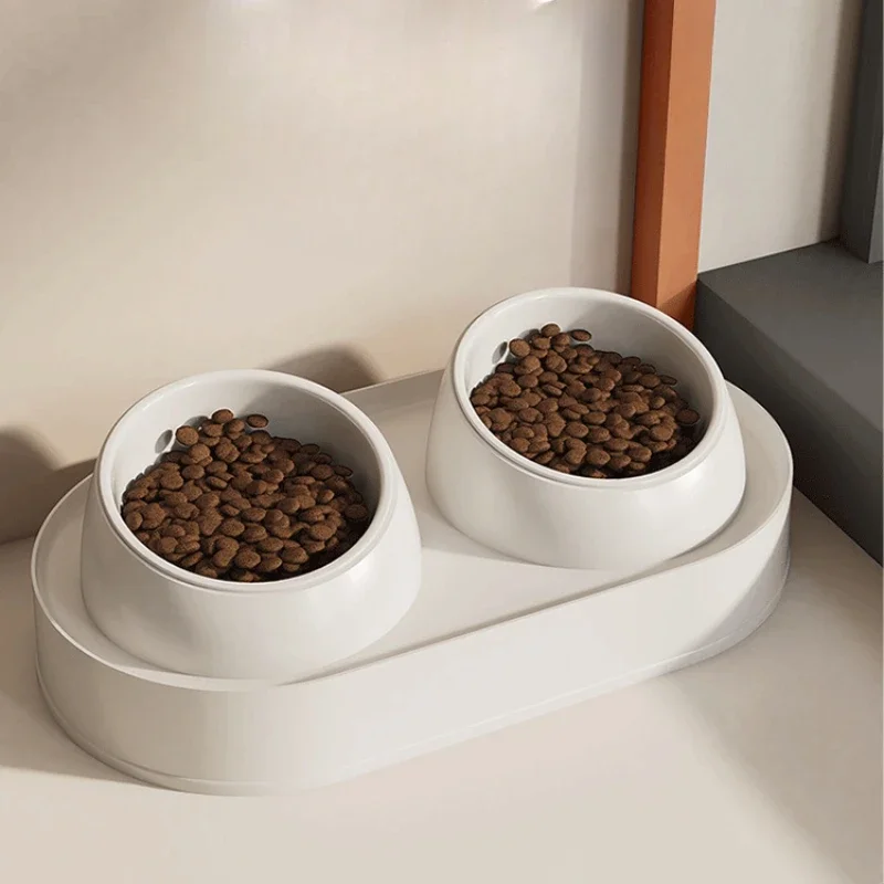 Cat and dog food basin heightened cat food bowl feeding water double bowl oblique mouth neck protection