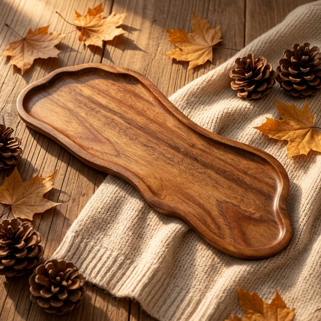 Vintage Wooden Decorative Tray Set-Natural Striped Pattern, Suitable for Salads, Tea Sets-Perfect for Holiday Party Celebrations