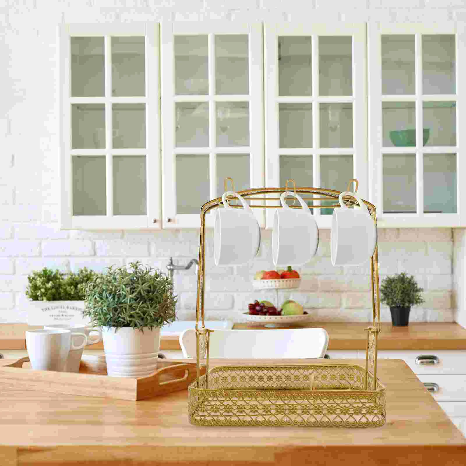 

6 Coffee Cup Holder Mug Stand Display ganizer Storage Rack Plate Shelf Tea Cabinet Metal Saucer Holders Stable Iron