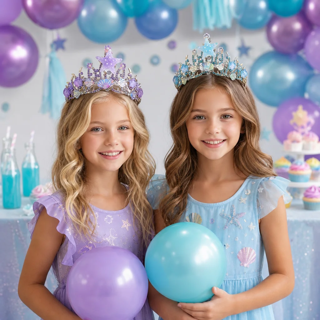 Crown Fabric Ocean Theme Headband Elastic Hairband for Kids Teens Birthday Party Cosplay Dress Up Accessories Durable