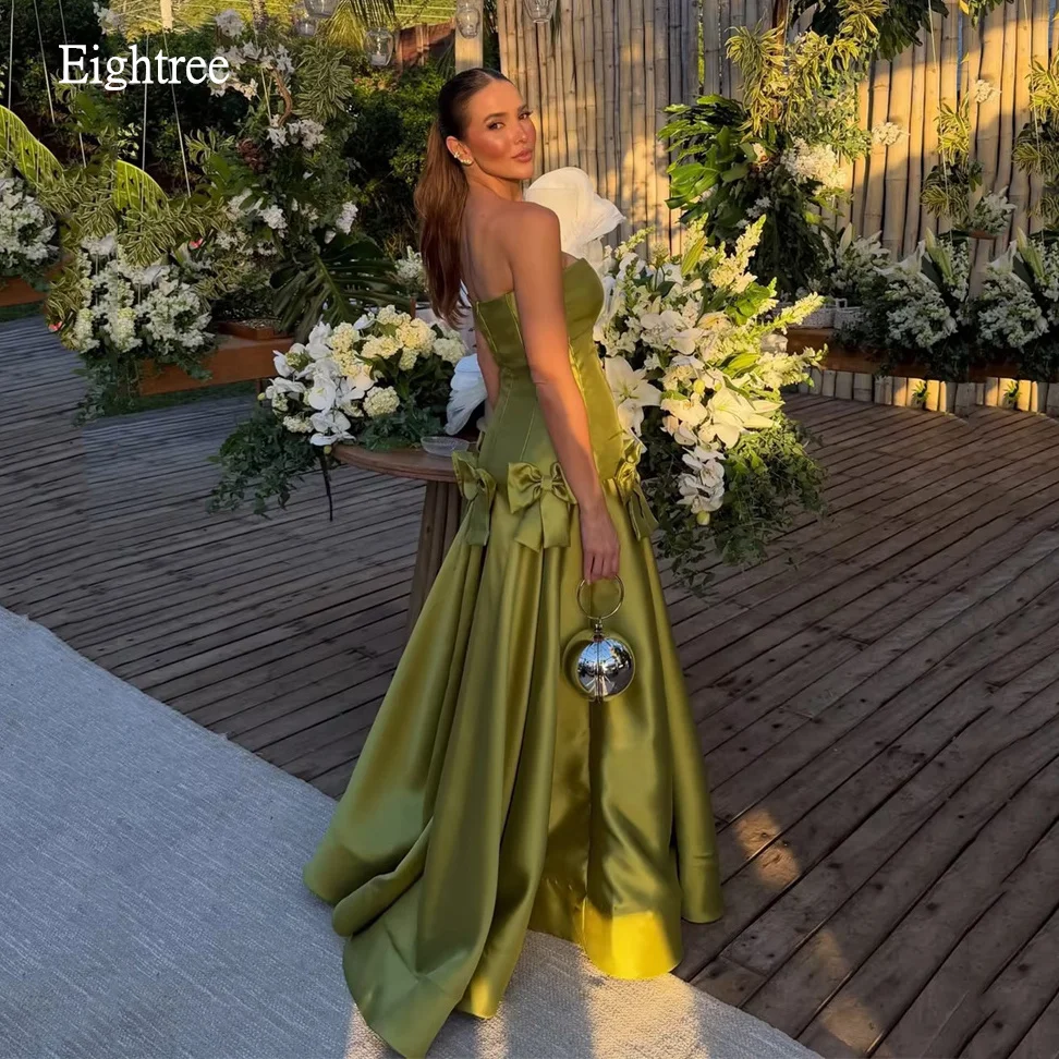 Eightree Vestidos de fiesta de noche en color verde mostaza, vestidos de noche sin tirantes con lazo, vestidos de fiesta hasta el suelo, vestidos de gala personalizados