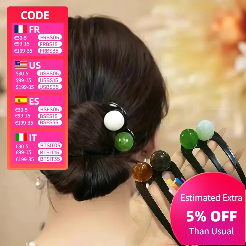 

Simple Bead Three-tooth Hairpin New Chinese Style Daily Commuter Female Back Head Ball Head Disc Hair Artifact Hairpin Hairpin