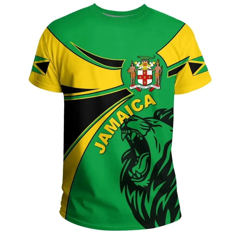 Summer Fashion New 3D Jamaica National Flag Emblem Printing T Shirt Jamaic Coat Of Arms Graphic T-shirts For Men Vintage Clothes