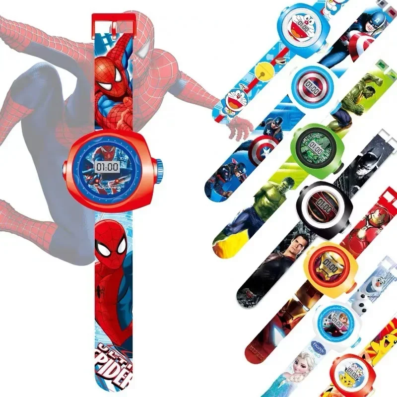 Hot Selling Disney Peripheral Toy Watch Spider Man Mickey Ice Queen Children\'s Cartoon Watch 3D Projection Electronic Watch