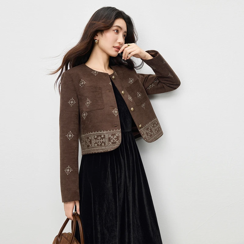 SENTUBILA Bohemian Matching Set Women Autumn 2026 Vintage Ethnic Style 2 Piece Outfit O-Neck Coat & Slim Vest Dress 154ZB3491