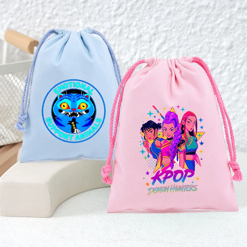 

Kpop Demon Hunters Drawstring Bag Anime Cartoon Cotton Pocket Home Fashion Dustproof Storage Bag Children Cute Candy Gifts Bag