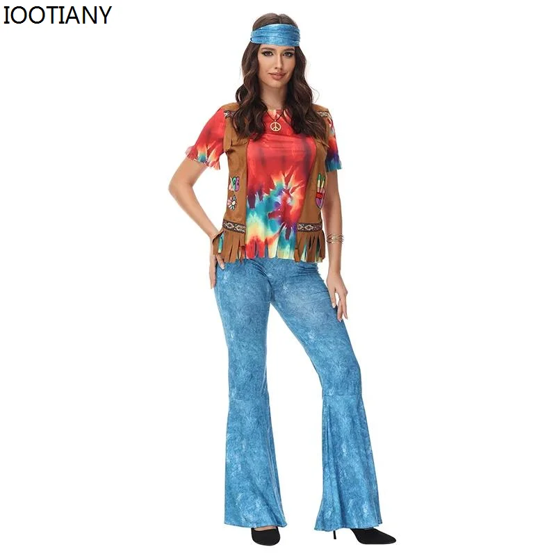 Women 60s 70s Vintage Dance Hippie Costume Hippie Love Peace Costumes Suit Carnival Party Music Festival Retro Disco Fancy Dress