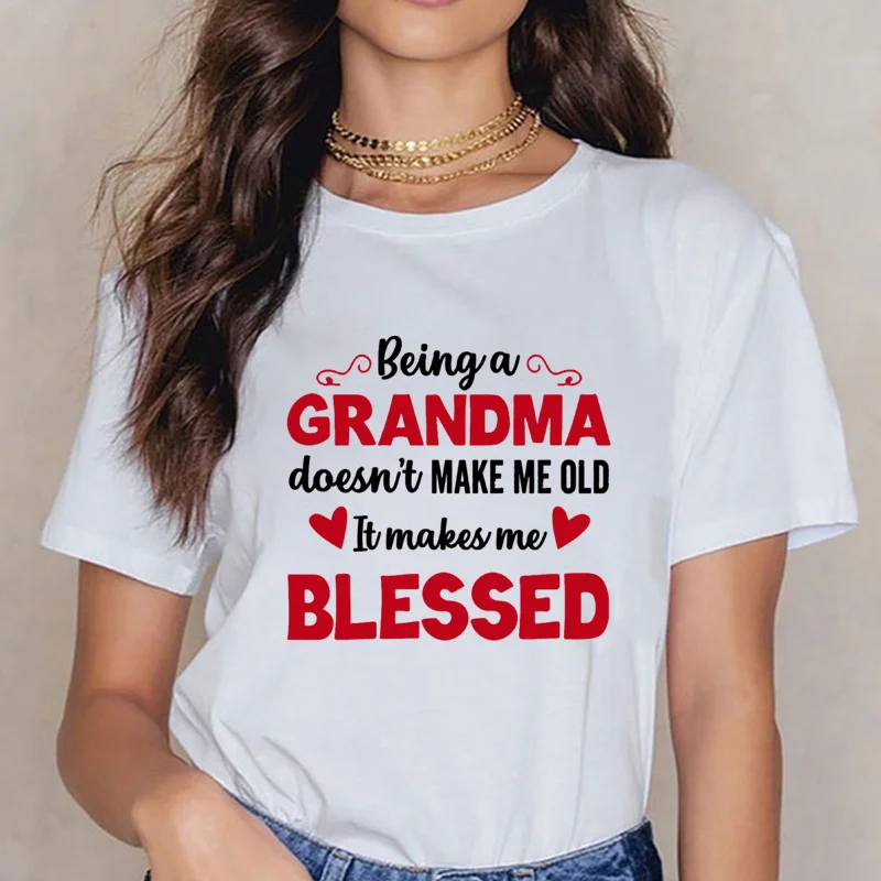 Women's New GRANDMA BLESSED Funny Letter T-Shirt Great Grandma Summer Comfort T-Shirt Top