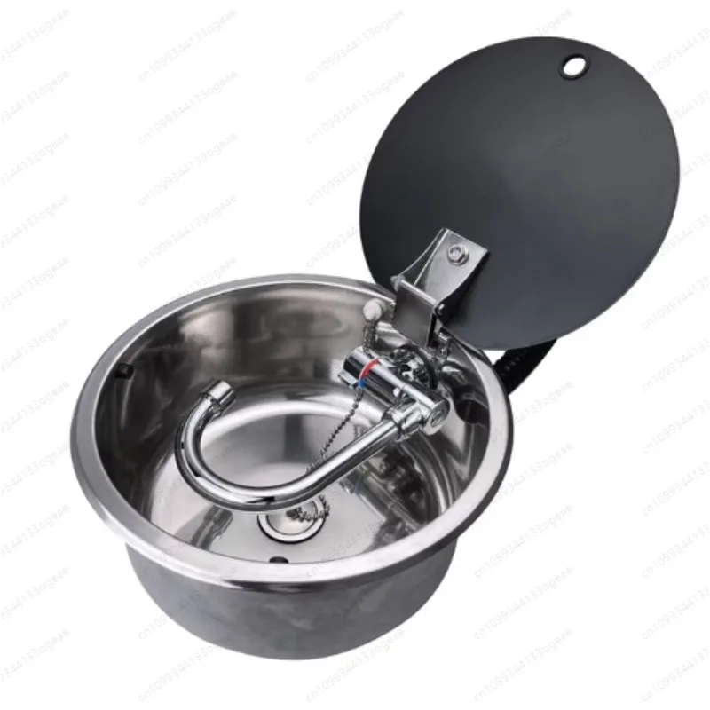 RV Sink with Cover Kitchen Wash Basin Vegetable Basin Folding Clamshell Single Slot