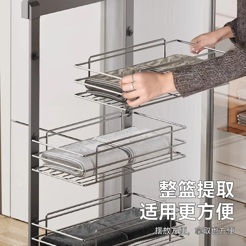 Side-mounted wardrobe Side basket wardrobe Cloakroom storage Side basket Stainless steel push-pull type