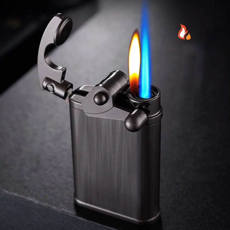 Metal Gas Lighter Creative Cigarette Lighter Double Fire Windproof Rocker Soft Fire Plus Straight Fire Cigar Butane Lighter