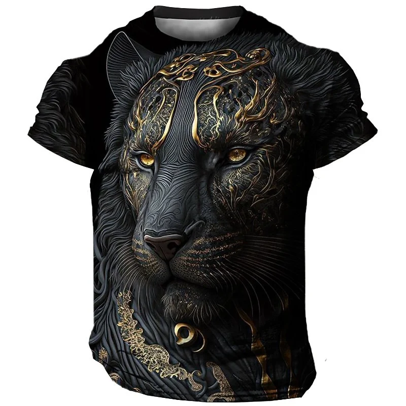 3D Printed Lion Leopard Graphic T-Shirt For Men Wild Animal Pattern Tees Summer Street Casual Short Sleeve Round Neck Tops