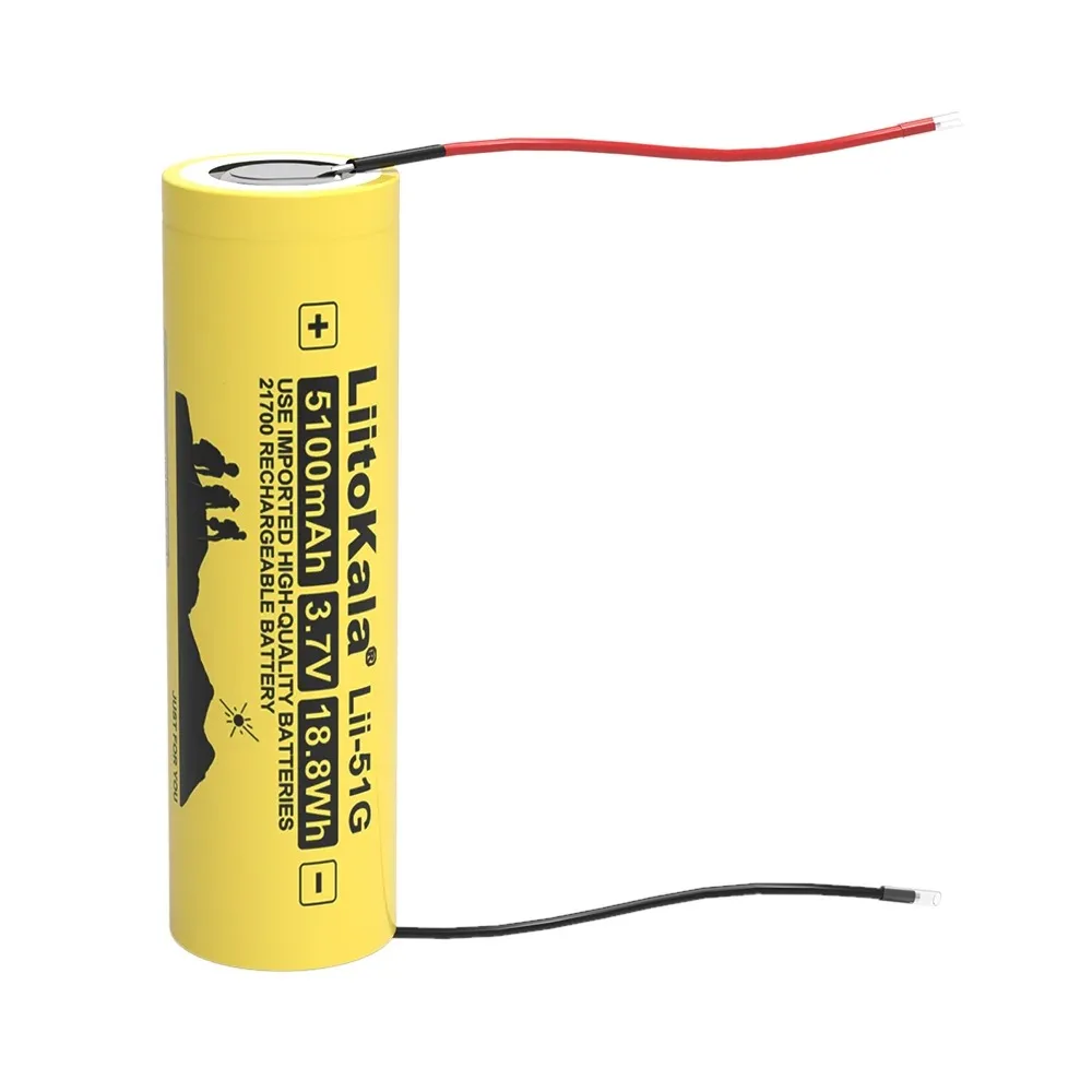 New LiitoKala Lii-51G 21700 3.7V 5100mAh Lithium ion Battery 24v 36v 48v 60v Rechargeable batteries DIY Silicone Cable