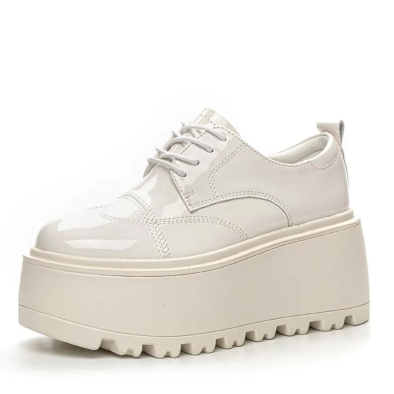 

8CM Patent Microfiber Wedge Ankle Booties Pumps High Brand Leather Spring Women Platform Cushioned Fashion Autumn Shoes