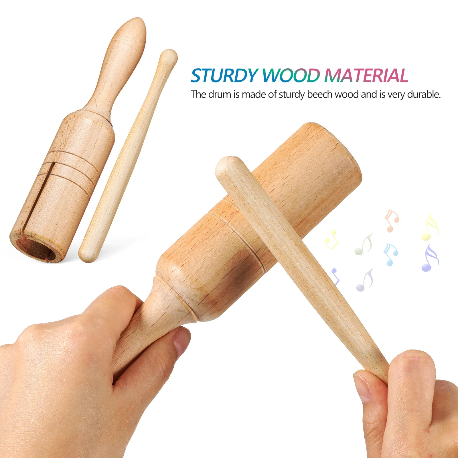 2 set Wooden Block Handheld Tube Percussion Instruments Safe Timber Educational Music Tools Family Party
