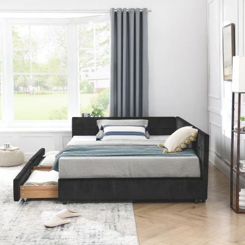 

# Storage Upholstered Tufted Bed Frame Sofa Set With Comfortable Backrest Armrests For Bedroom Living Room