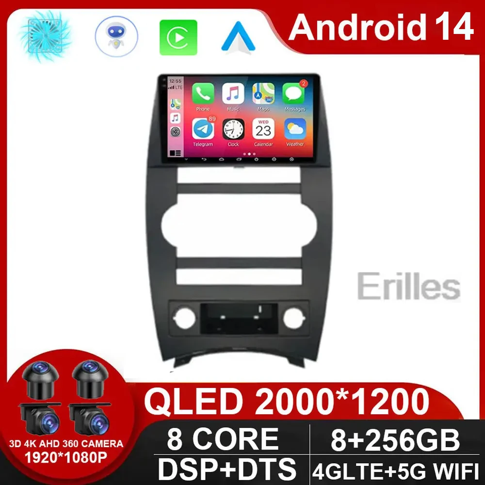 Android 14 System 8 Core For Jeep Cherokee Commander XK 2007 2008 Auto Car Radio Multimedia Video Player GPS Navigation Carplay