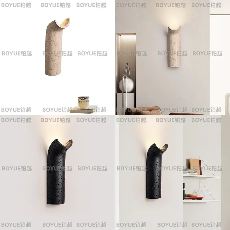 Natural Yellow Travertine Wall Lamp Minimalist Retro Sconce for Bedroom Living Room Hallway Staircase Entrance Background
