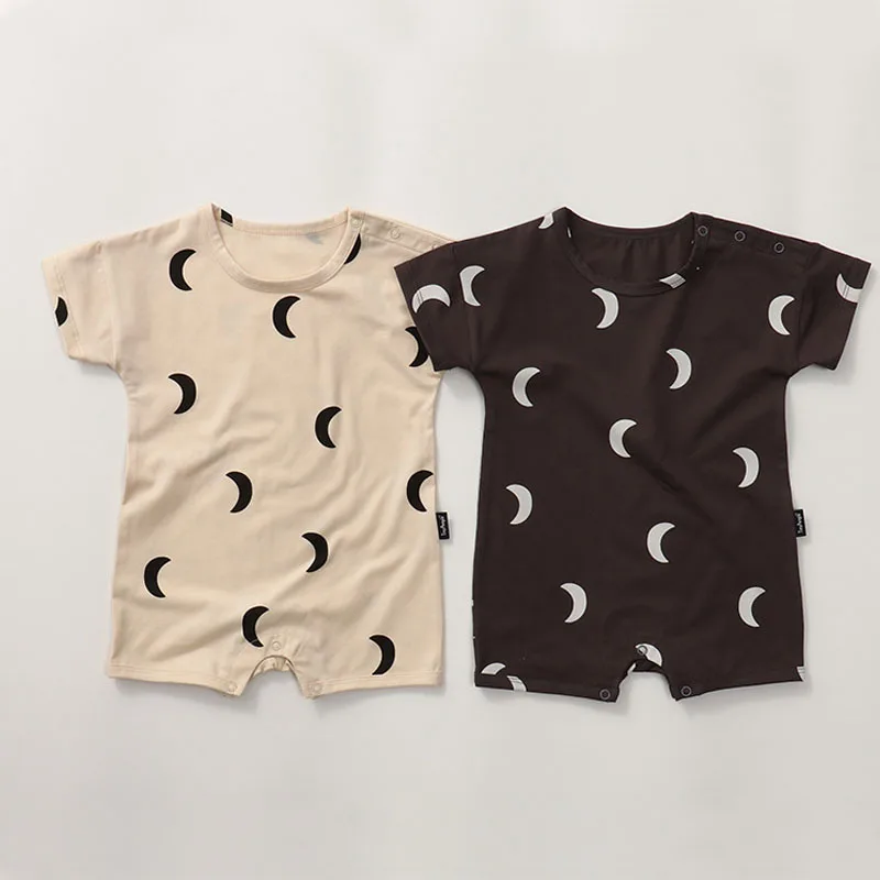 

2024 Summer New Baby Short Sleeve Bodysuit Cute Moon Print Infant Cotton Jumpsuit Boy Girl Newborn Soft Comfortable Clothes