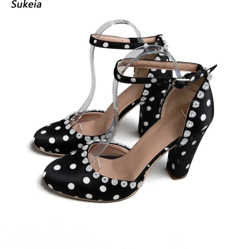 

Sukeia Handmade Women Spring Pumps Satin Round Toe Chunky Heels Pretty Black Light Blue Banquet Shoes Ladies US Size 5-20