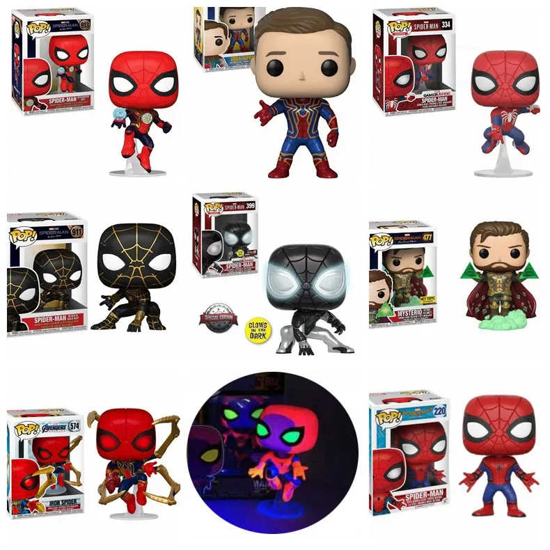 Funko Pop Nuevo Spider-Man Traje Negro Dorado 911 #   Juguetes Bobble Head 913 #   Iron Spider 305 #   Figura Coleccionable de Vinilo de Mysterio, Modelo de Juguete