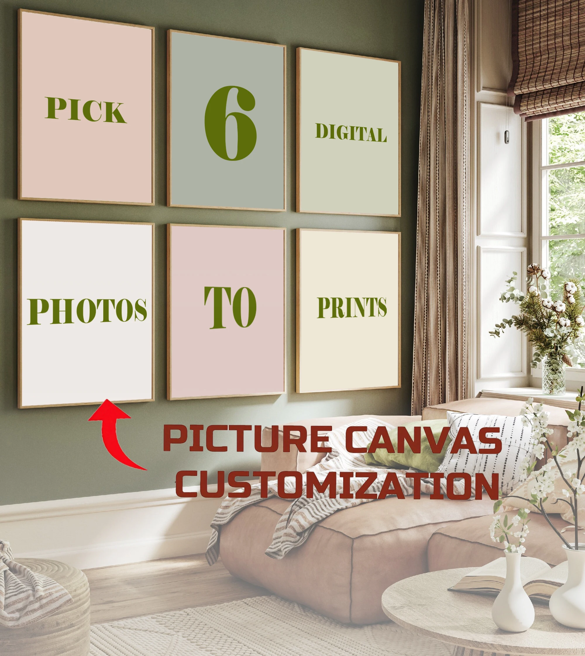 6pcs/set Custom Canvas Printing Personalized Photo Suitable for Family Life Pets Scenery Couple Weddings Home Decor Poster Gifts