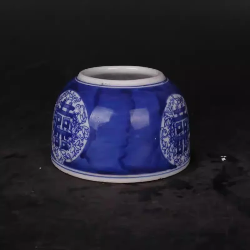 Chinese Blue and White Porcelain Brush Pot Qing Qianlong Pattern 3.74 inch