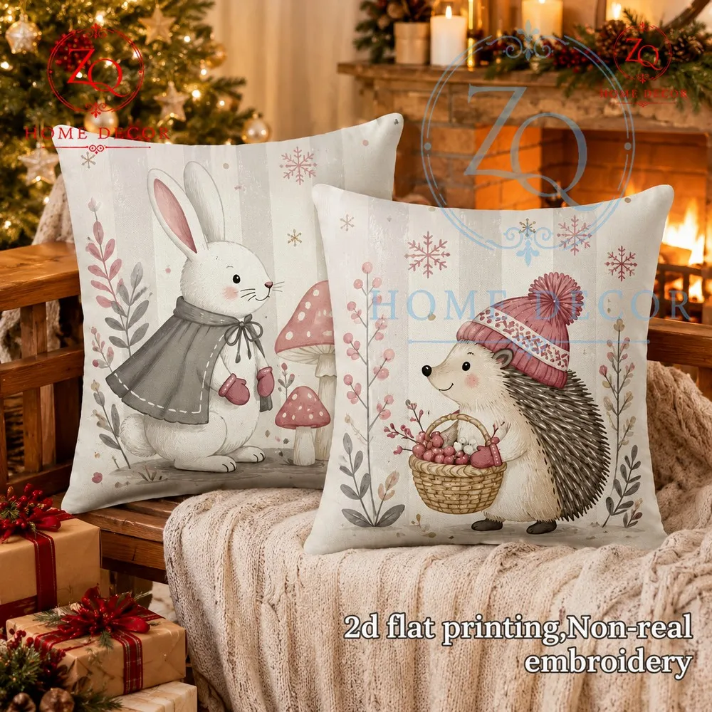 Warm brown hedgehog knitted h pillowcase a nural  rustic style home decor item.