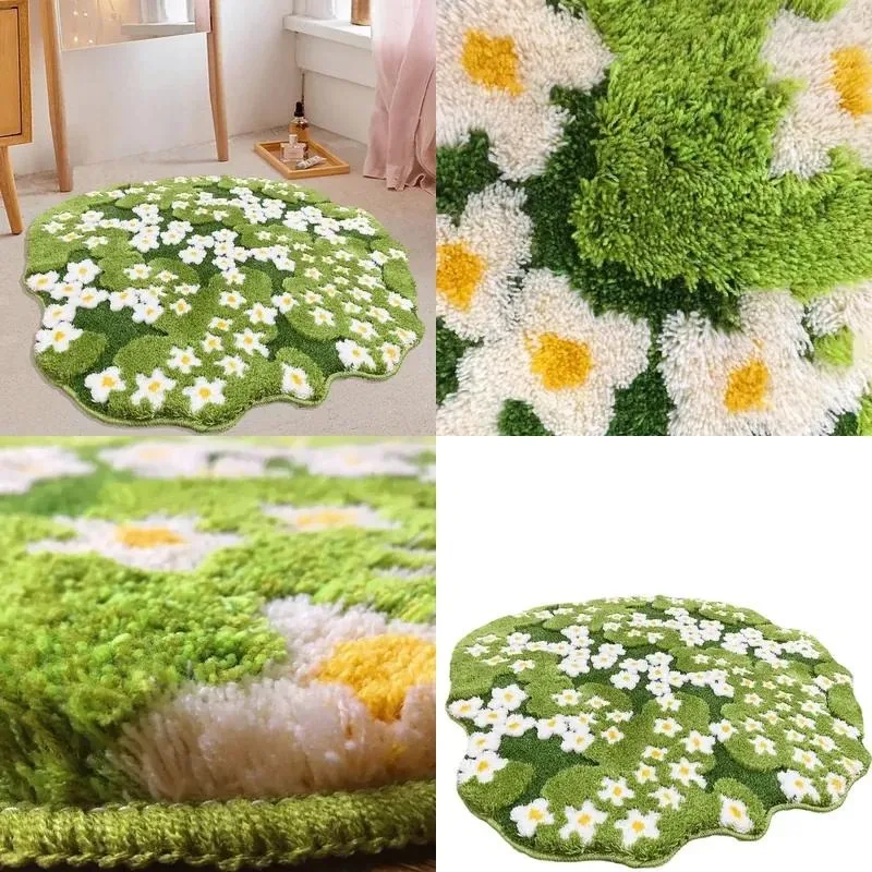 Hand Woven Acrylic Flocking Bedroom Carpet Small Flower Pattern High Low Plush Thickened Antibacterial Machine Washable Fresh