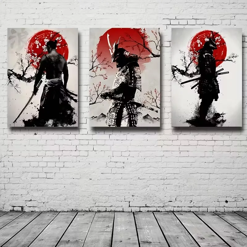 3PCS Traditional Japanese Samurai Classic Home Decora Wall Decora Hanging Paintings Ideal Office Decora and Living Room Decora view 5