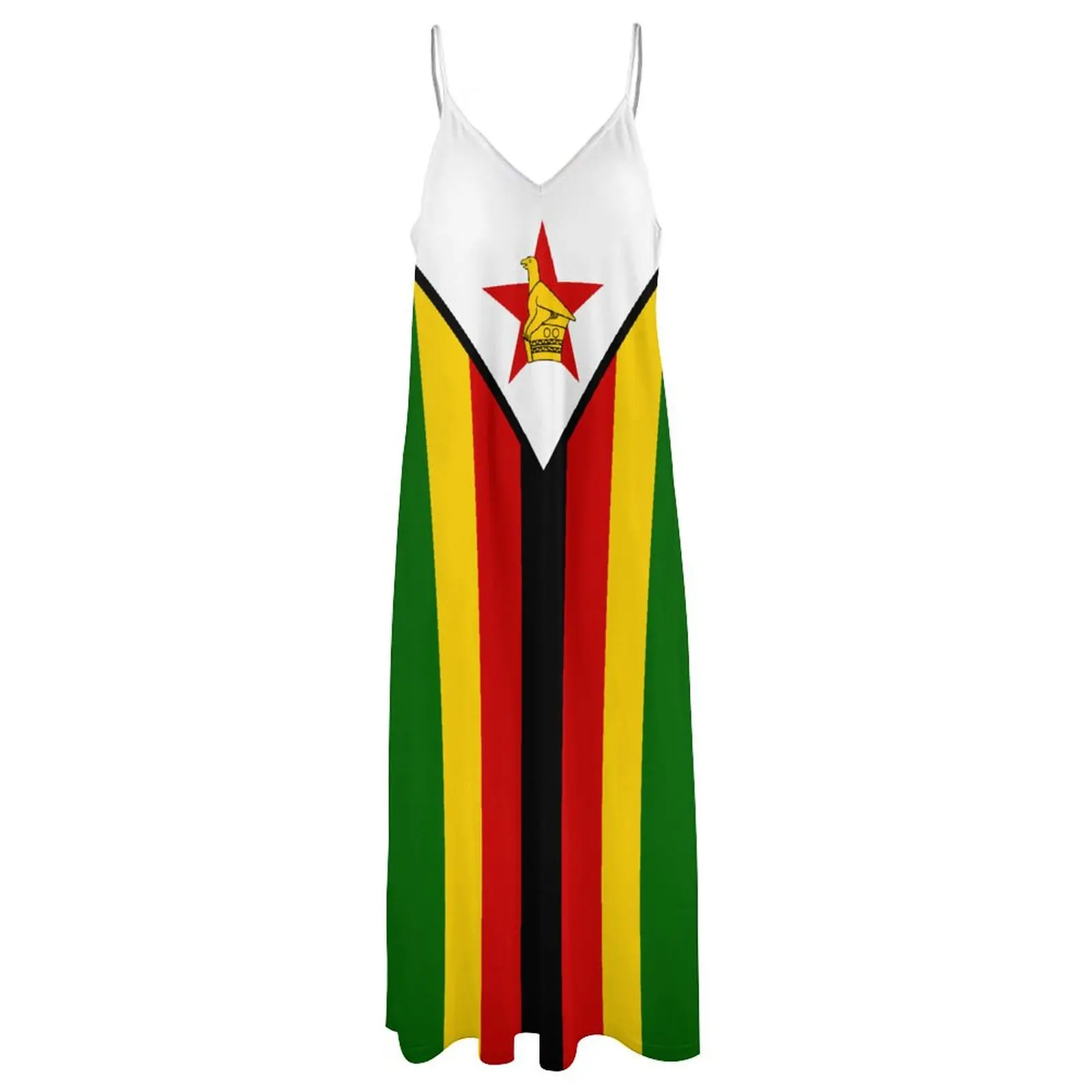 Long Dresses Dress Zimbabwe Flag Print New Casual Sleeveless Women\'s V-Neck Printed Dress Swing Retro Dresses
