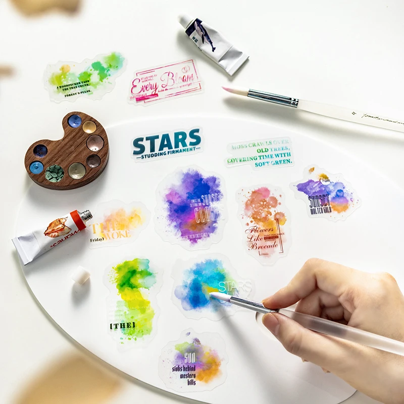 สติกเกอร์ตกแต่งสมุดบันทึกภาพวาดสีน้ำลายฝัน 30 ชิ้น สำหรับตกแต่งสมุดภาพ สมุดบันทึกวางแผน DIY และงานศิลปะอื่นๆ