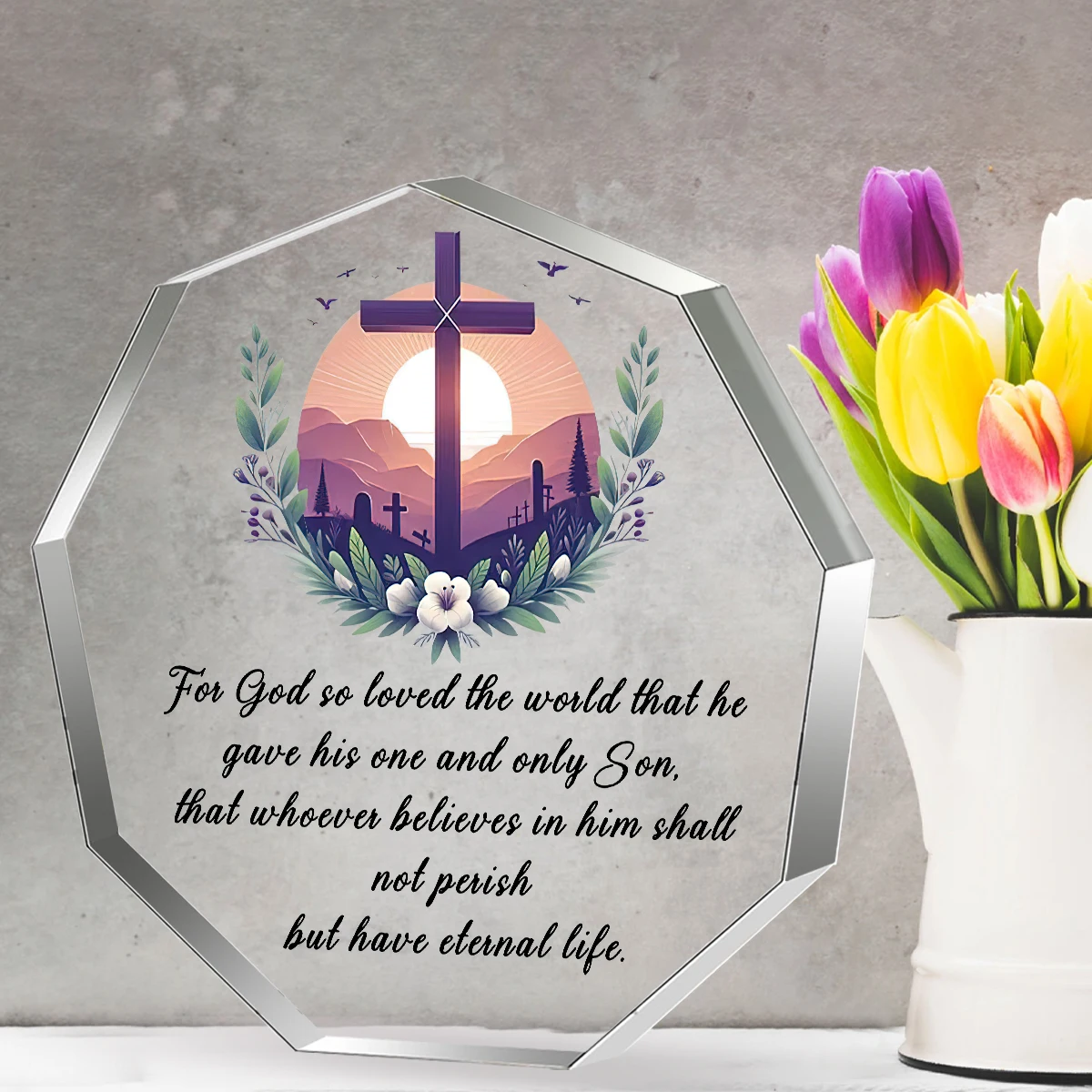 1 Piece 2D Flat Acrylic Ornament With Bible Verses - Shepherd & Our Lady of Guadalupe Design, Ideal for Easter, Home & Office