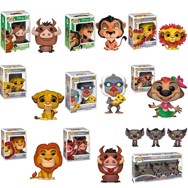 Funko Pop Disney The Lion Simba 302# King Mufasa 495# Scar 89# Luau Pumbaa 498# Rafiki with Simba 301# PVC Figure Model Toy Gift