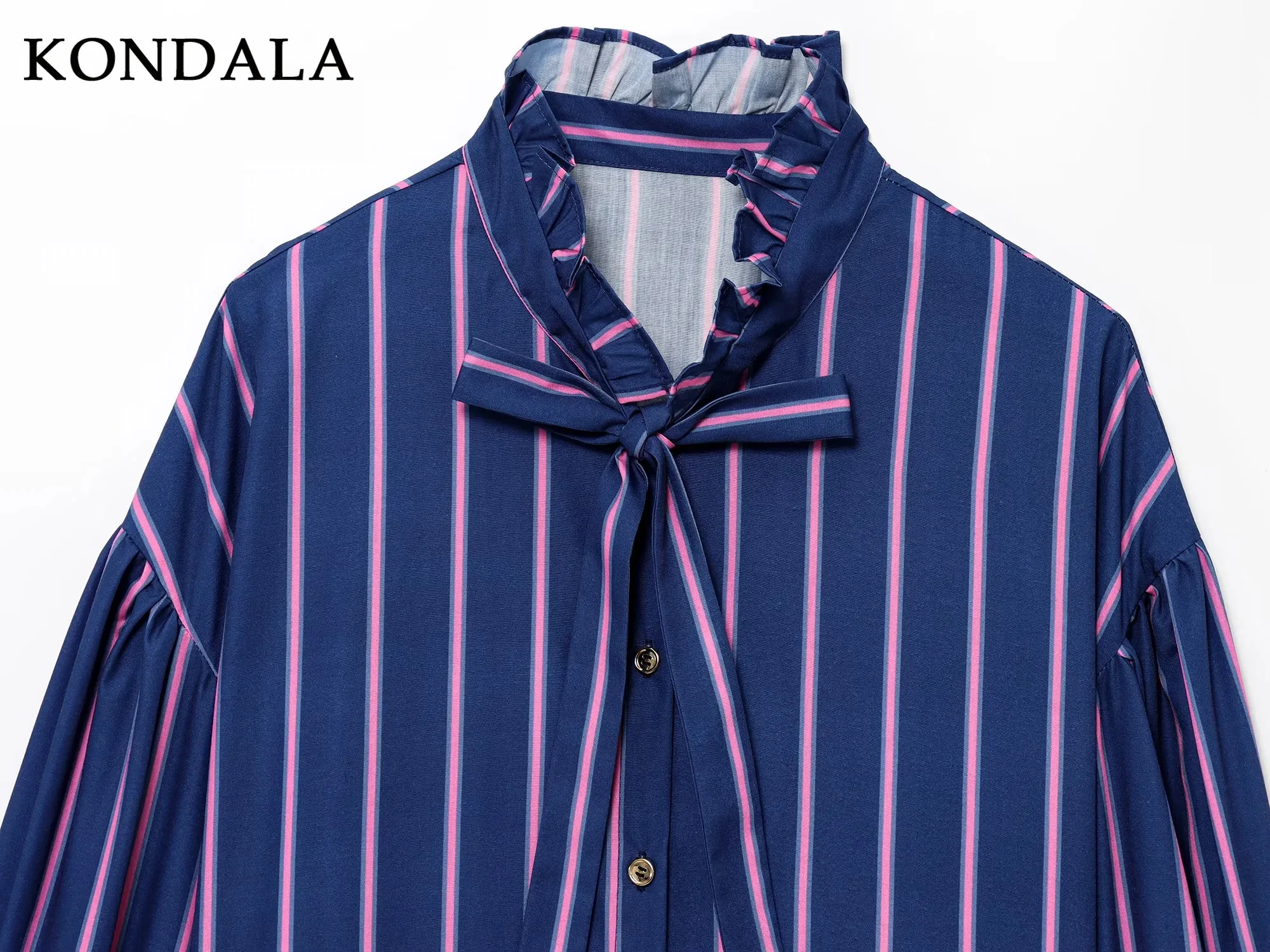 KONDALA 2025 秋冬 カジュアル レディース シャツ ファッション ストリートウェア ストライプ シングルブレスト ターンダウンカラー レディース シャツ