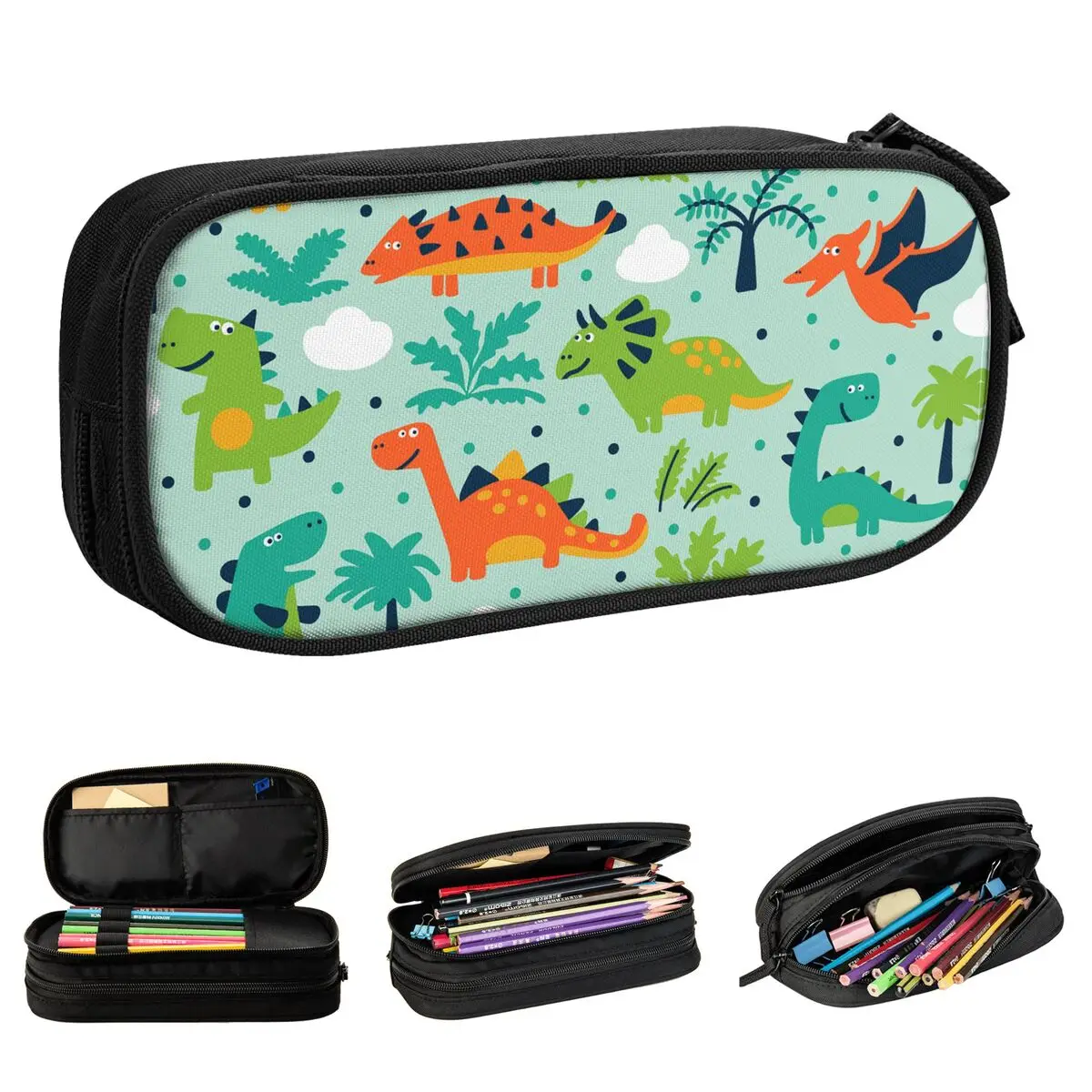 Dinosaur Cute Cartoon Pencil Case Pen Box Pencil Bags Girls Boys Big Capacity Office Zipper Pencil Pouch