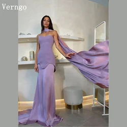 Verngo Lavender Crepe Evening Dresses Strapless A Line Prom Party Dresses Elegant Flowy Formal Occasion Dresses Customized