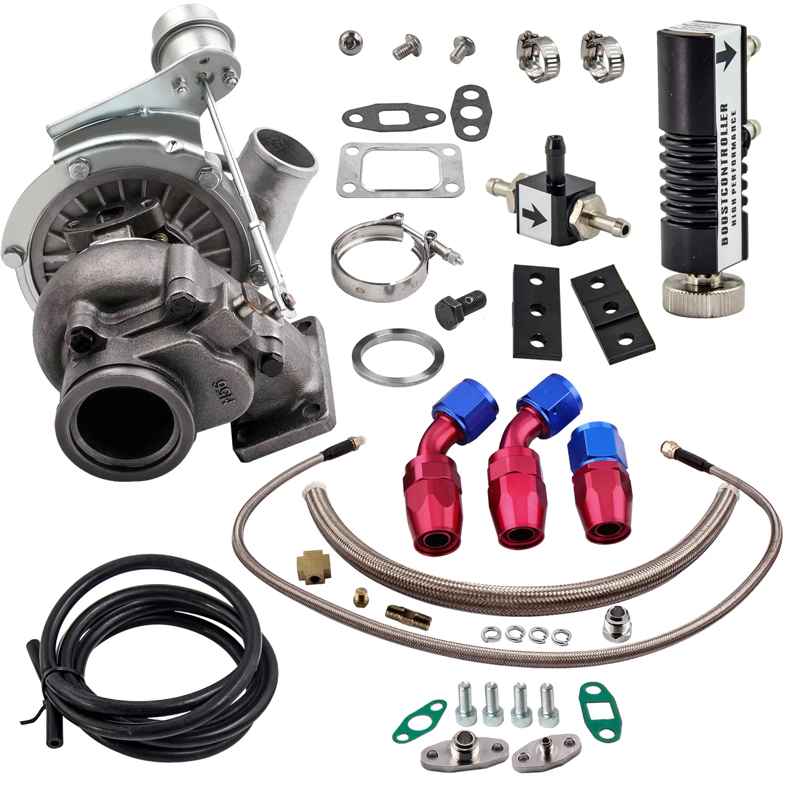 T04E Turbocharger w/ Wastegate Turbo Boost Controller Oil Feed+Return Line Kit