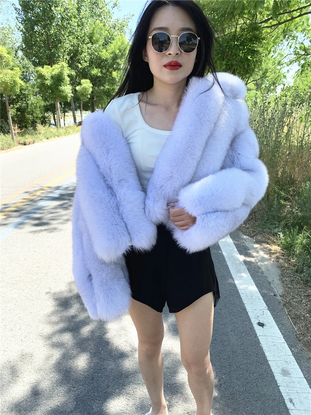 Winter Short Fox Fur Jacket Women Plush White Luxury Female Full Sleeves Fashion Real Natural Fur Coat For Girls