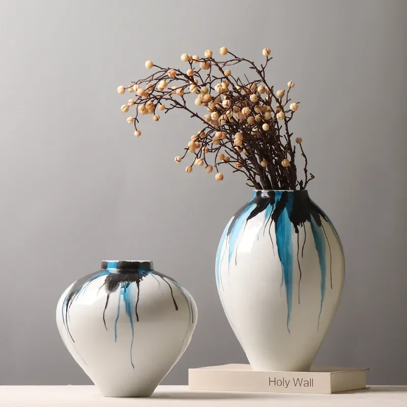 for New Chinese Style Water Raised Flower Vase Creative Ceramic Hand Painted Flower Utensils Model House Living Room Flower