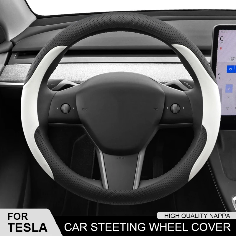 

Fits For Tesla Model 3 Model X Model S Model Y Anti-Slip Car Carbon Fiber Leather Steering Wheel Cover Auto Interior Accessories