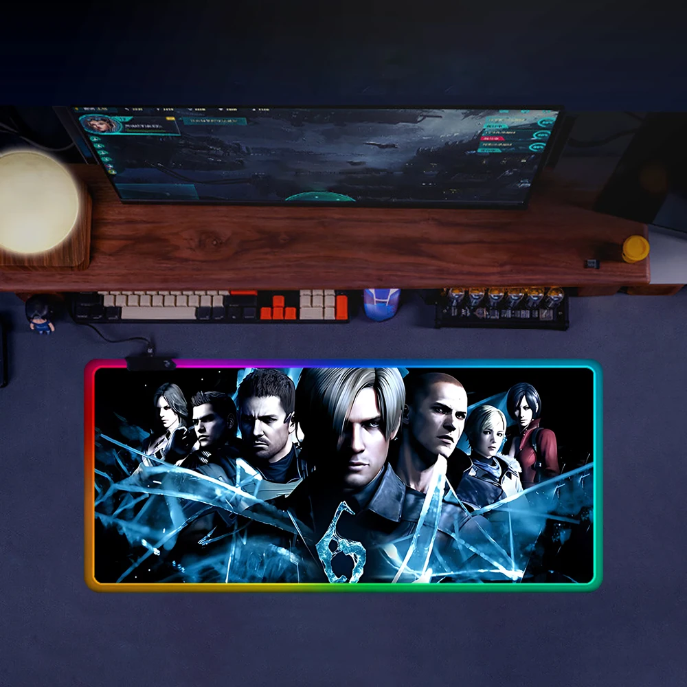 Imagem -03 - Led Brilhante Rgb Mouse Pad para pc Gamer Borracha Gaming Computer Mausepad Teclado Mousepad Filmes Evils Residentes