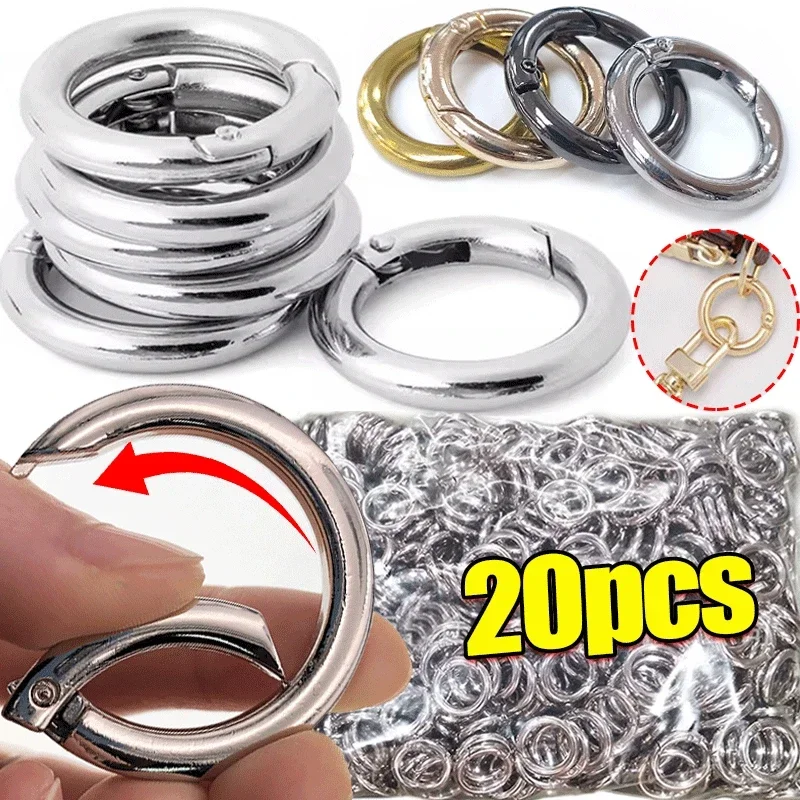 20Pcs Metal Purse Buckles 20/25/28/33mm Spring O Ring Round Carabiner Snap Hook Spring Keyring Clasp DIY Jewelry Bag Accessories