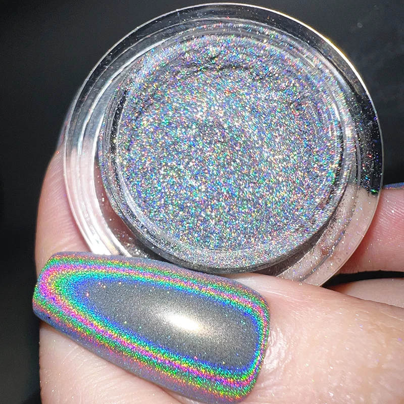 HNDO New Nails Silver Holographic Powder Rainbow Effect for Professional Manicure Nail Art Unicorn Laser Pigment Dust Design