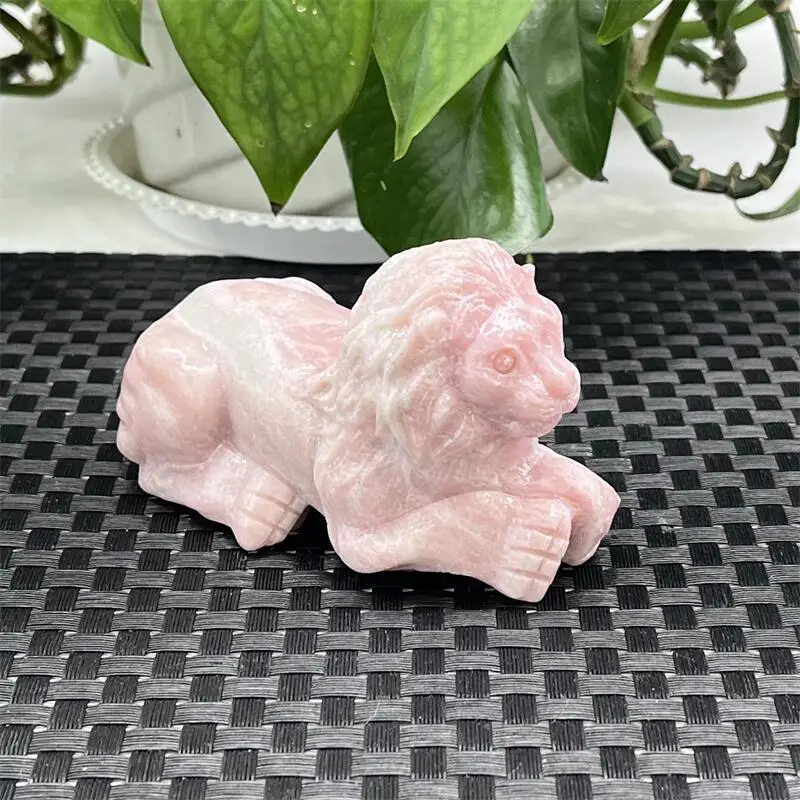

Natural Pink Opal Lion Carving Healing Gemstone Animal Crafts For Christmas Lucky Gift Art Collection 1pcs