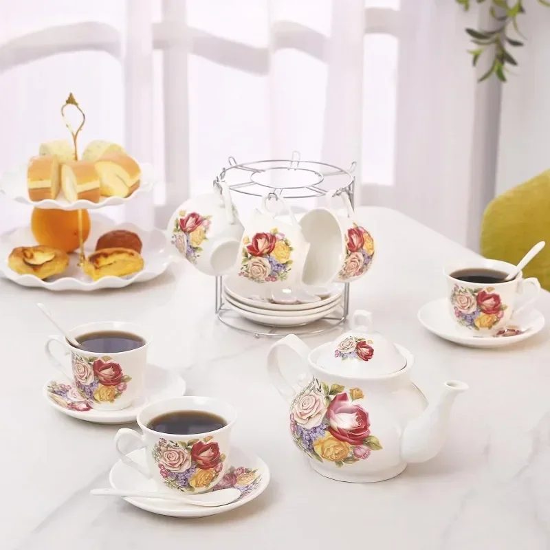 Tea Sets 20-Piece Coffee (7oz) Tea Cup Set Ceramic Vintage Flower European Style,Tea Set for Women Tea Party Afternoon (28oz)
