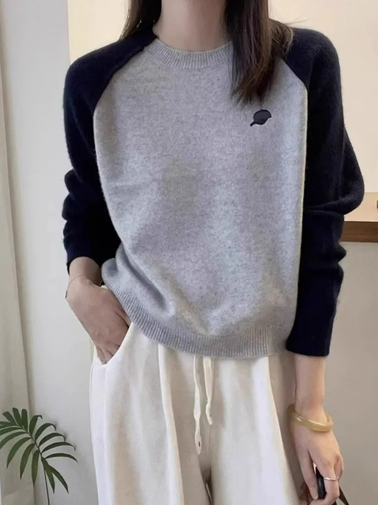 فضفاض طويل Sve جولة Ne محبوك رداء علوي من الصوف اللون Blo تصميم التخسيس Sle الكورية Faion الخريف الشتاء كسول شيك