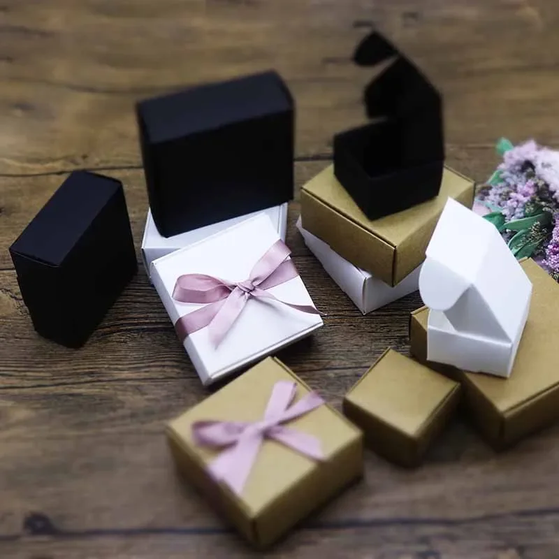 10pcs/lot Vintage Kraft Paper Box Cardboard Handmade Soap Box White Craft Paper Gift Box Black Packaging Jewelry Box