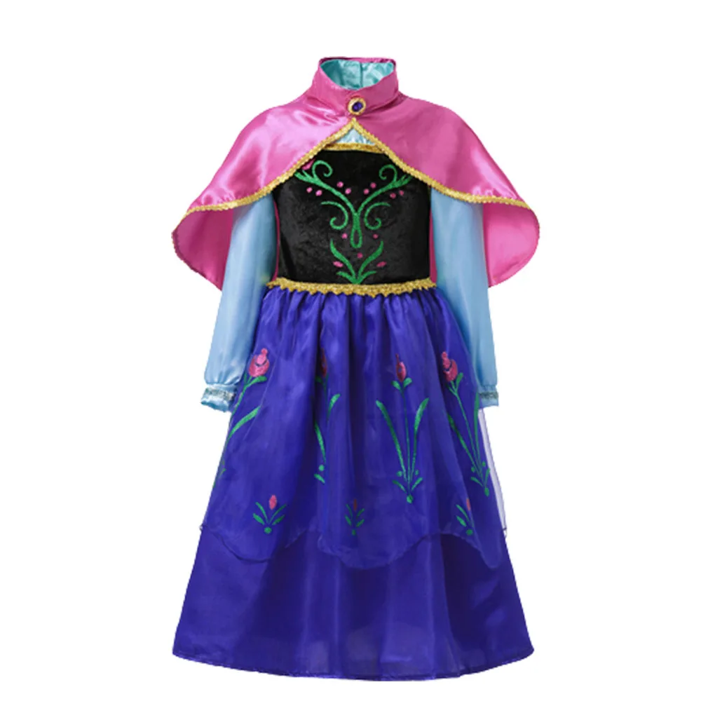 Disney Frozen Elsa Dress For Girls Anna Princess Dress Long Sleeves With Shawl Cosplay Costumes Halloween Carnival Dress Up