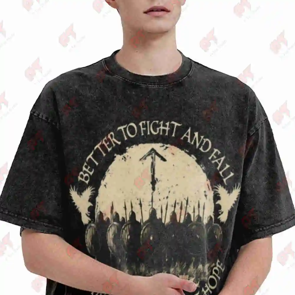 Schildmaiden Expresser Better To Fight And Fall Wikinger Mit Schildwall Nordic Viking Vintage Washed Tee Pure Cotton T-Shirt